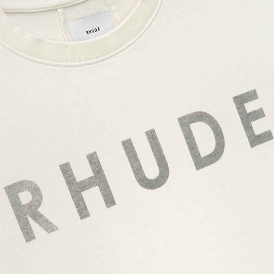 Rhude Distressed Logo T-Shirt in Vintage White