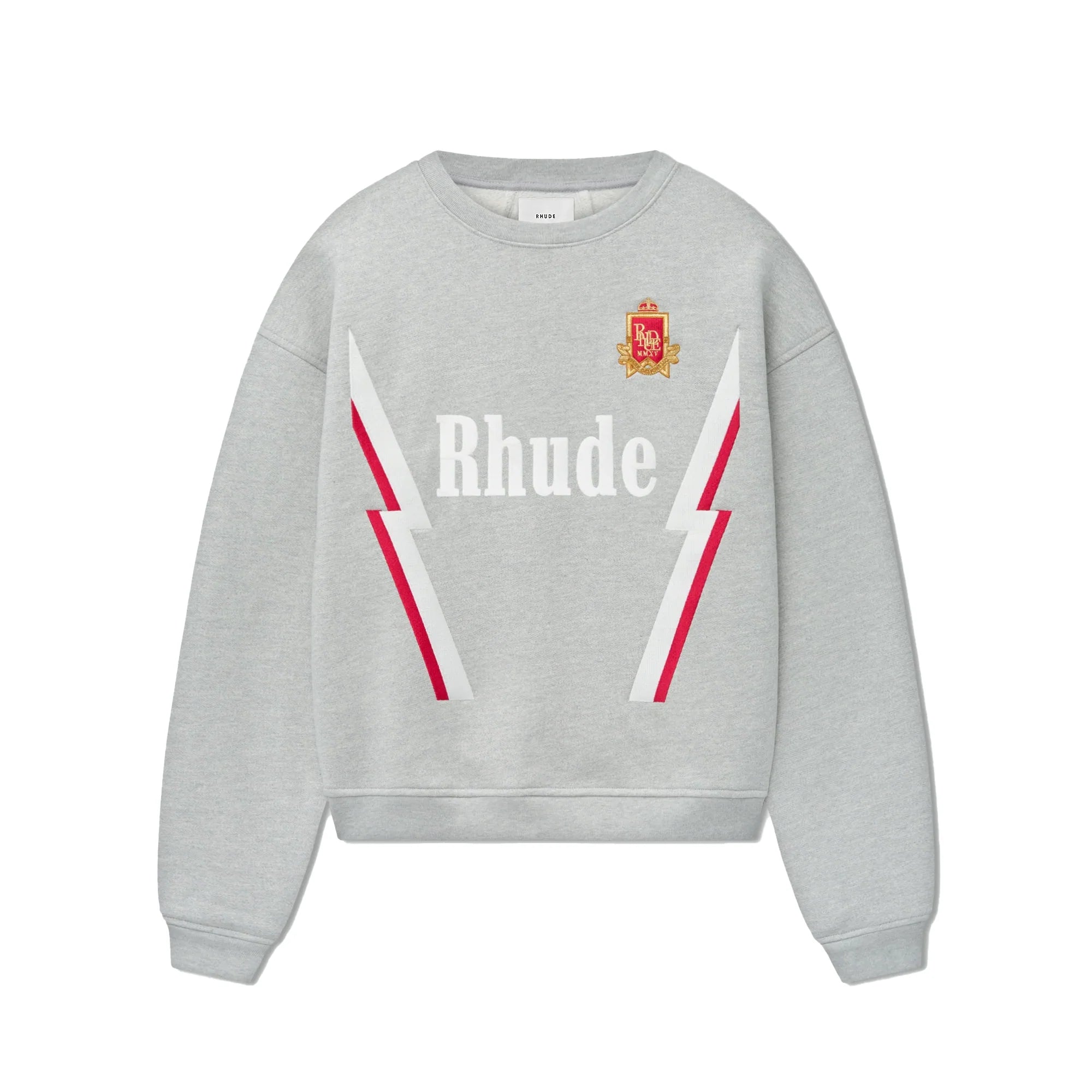 Rhude Lightning Crewneck Sweatshirt in Heather GreySweatshirtsRhudeDPUS Designer Outlet8000000036889SRhude Lightning Crewneck Sweatshirt in Heather Grey
