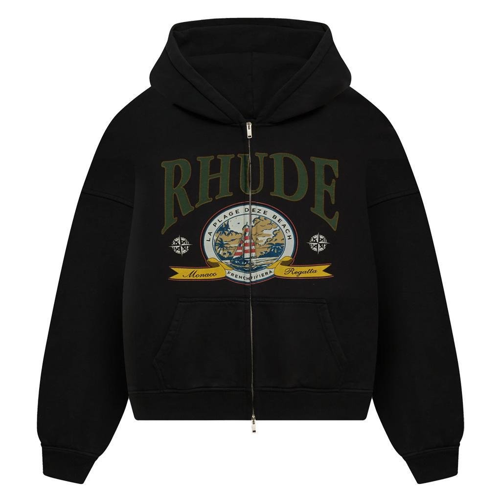 Rhude Monaco Regatta Hoodie in Vintage Black Hoodie Hoody Cotton Zip Thick DPUS Designer Outlet Sale 8056216550466
