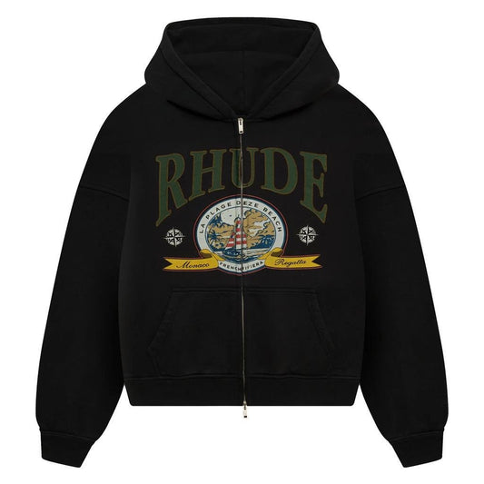 Rhude Monaco Regatta Hoodie in Vintage Black Hoodie Hoody Cotton Zip Thick DPUS Designer Outlet Sale 8056216550466
