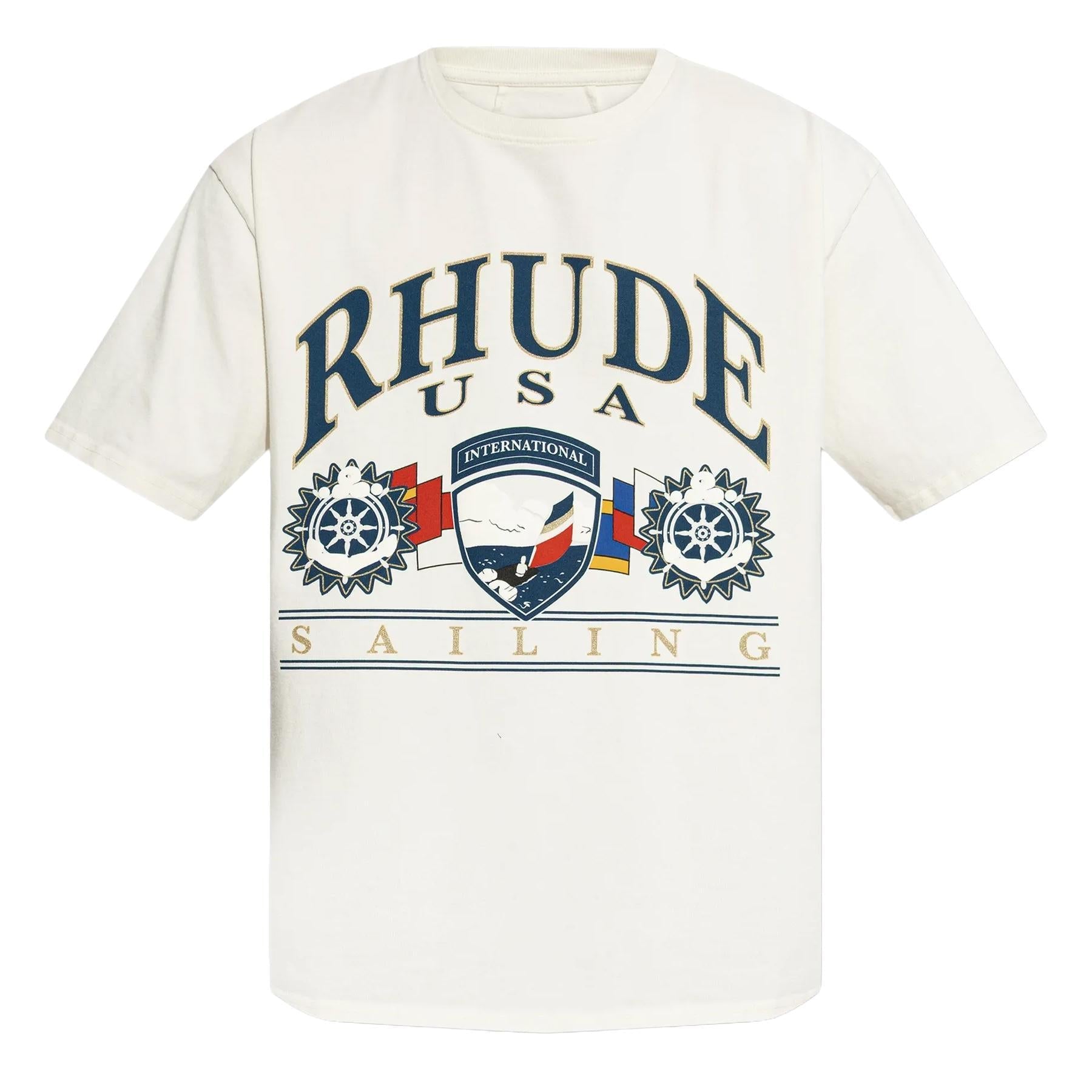 Rhude Usa Sailing Icon Tee In Vintage White/ BlackRhudeDPUS Designer Outlet8053298019089XSRhude Usa Sailing Icon Tee In Vintage White/ Black
