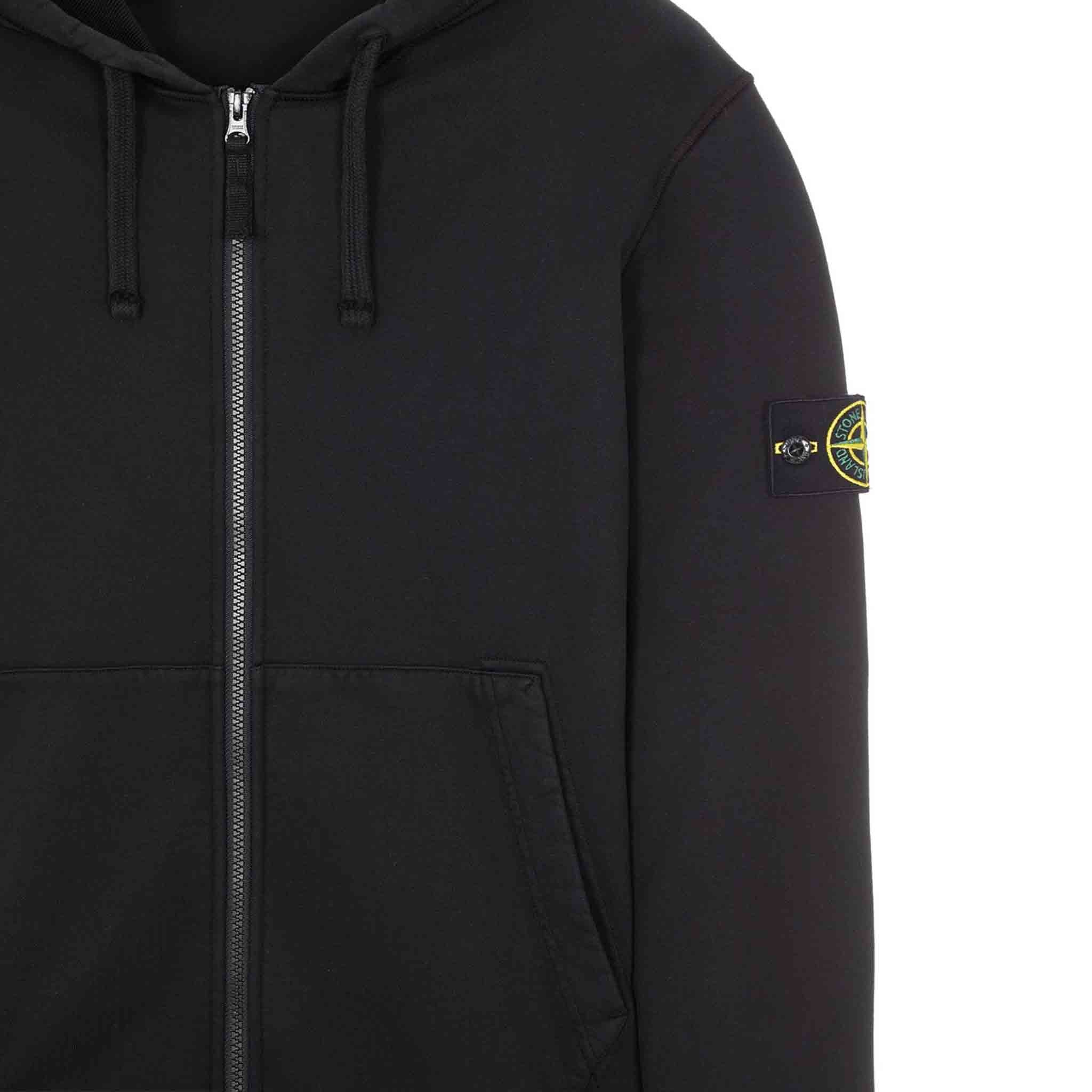 Stone Island – Schwarzer Kapuzenpullover mit Reißverschluss