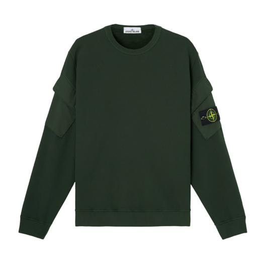 Stone Island Brushed Cotton Fleece Crewneck Sweatshirt Pocket Sleeve in JuniperSweatshirtsStone IslandDPUS Designer Outlet8053813437169SStone Island Brushed Cotton Fleece Crewneck Sweatshirt Pocket Sleeve in Juniper