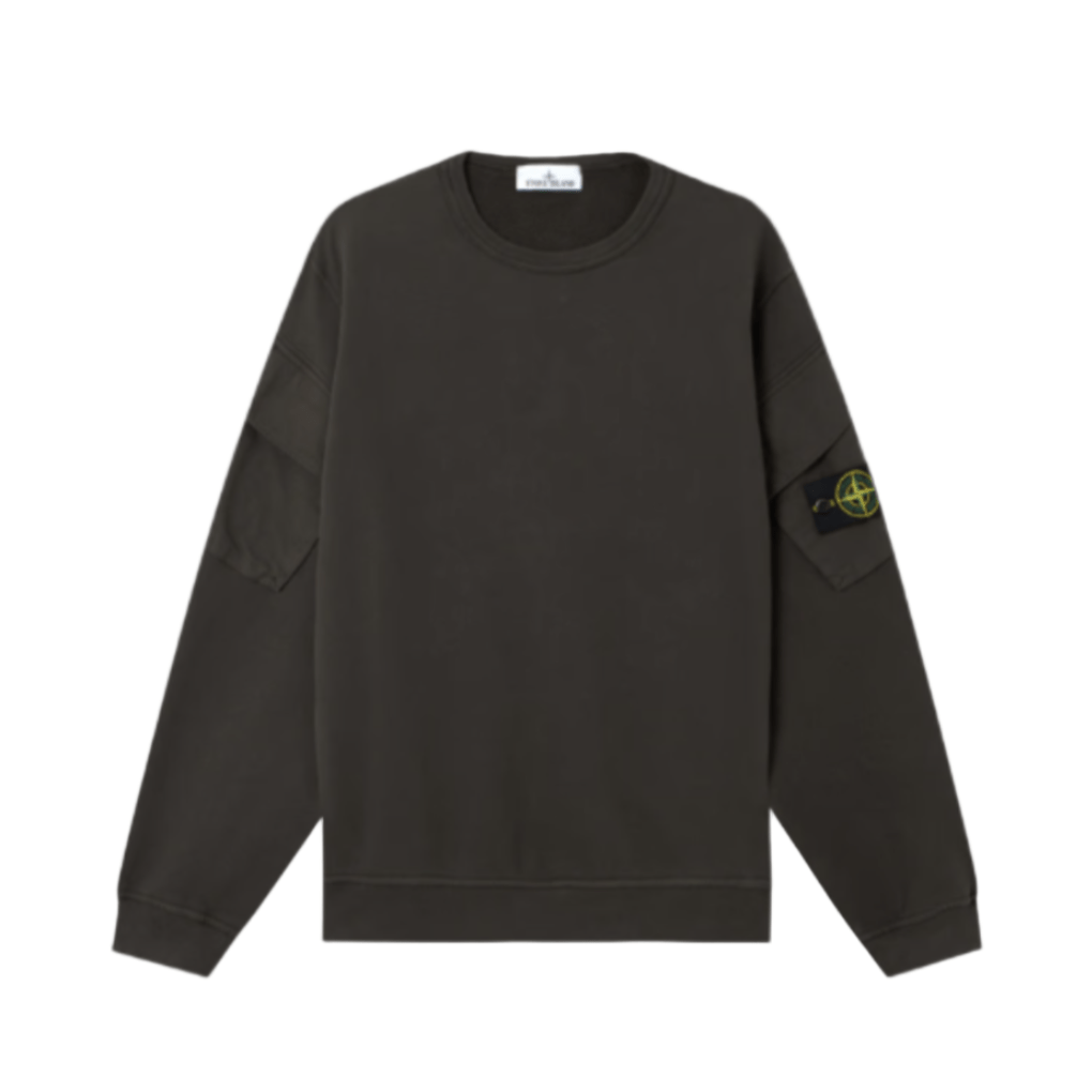 Stone Island Brushed Cotton Fleece Crewneck Sweatshirt Pocket Sleeve in Lead GreySweatshirtsStone IslandDPUS Designer Outlet8053813452940SStone Island Brushed Cotton Fleece Crewneck Sweatshirt Pocket Sleeve in Lead Grey
