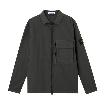 Stone Island Canvas Weave Cotton Overshirt in Lead Grey