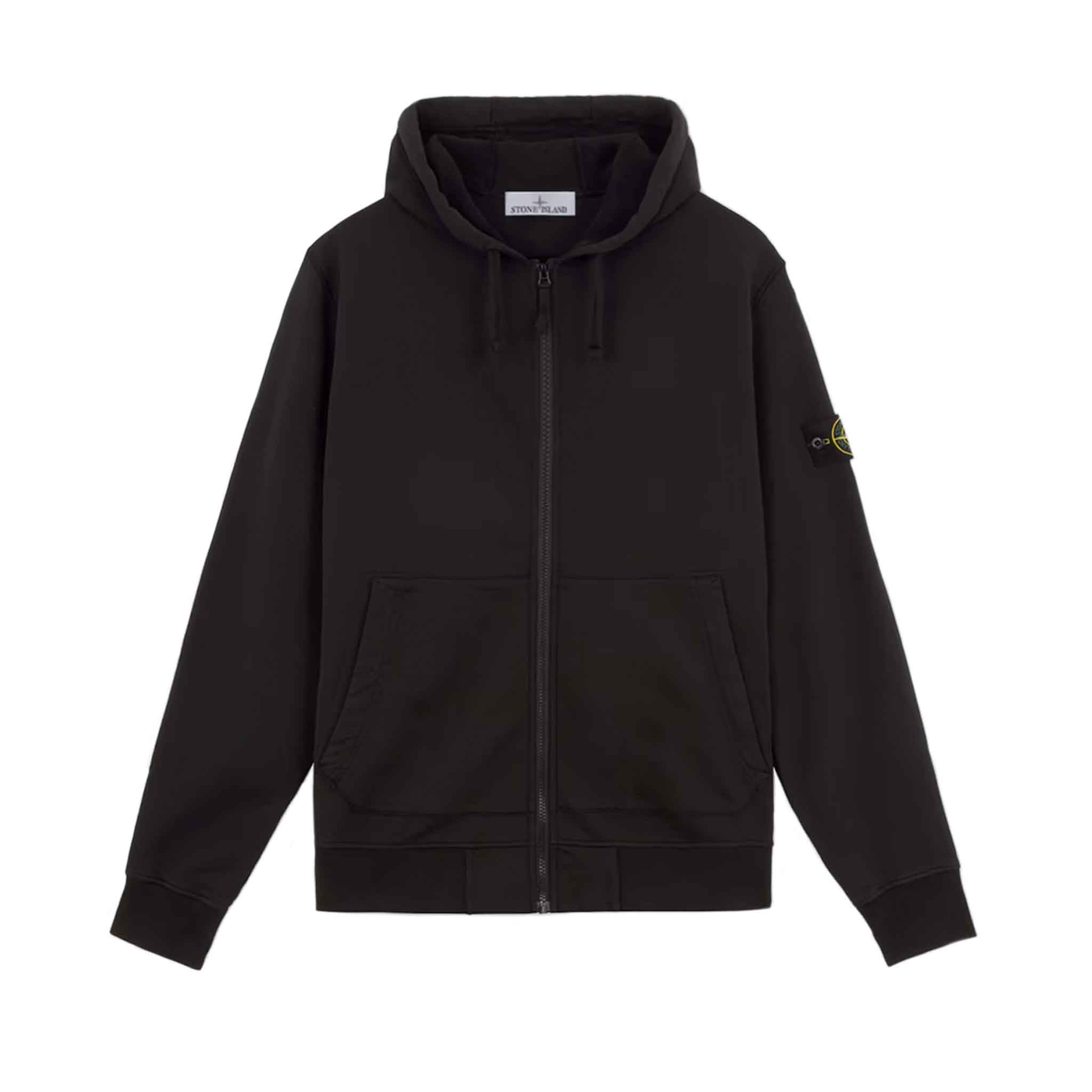 Stone Island Cotton Fleece Hooded Full Zip Sweatshirt in BlackHoodiesStone IslandDPUSSStone Island Cotton Fleece Hooded Full Zip Sweatshirt in Black