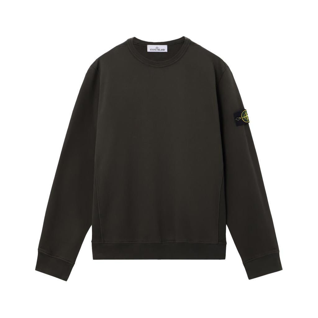 Stone Island Cotton Fleece Ribbed Crewneck Sweatshirt in Lead Grey