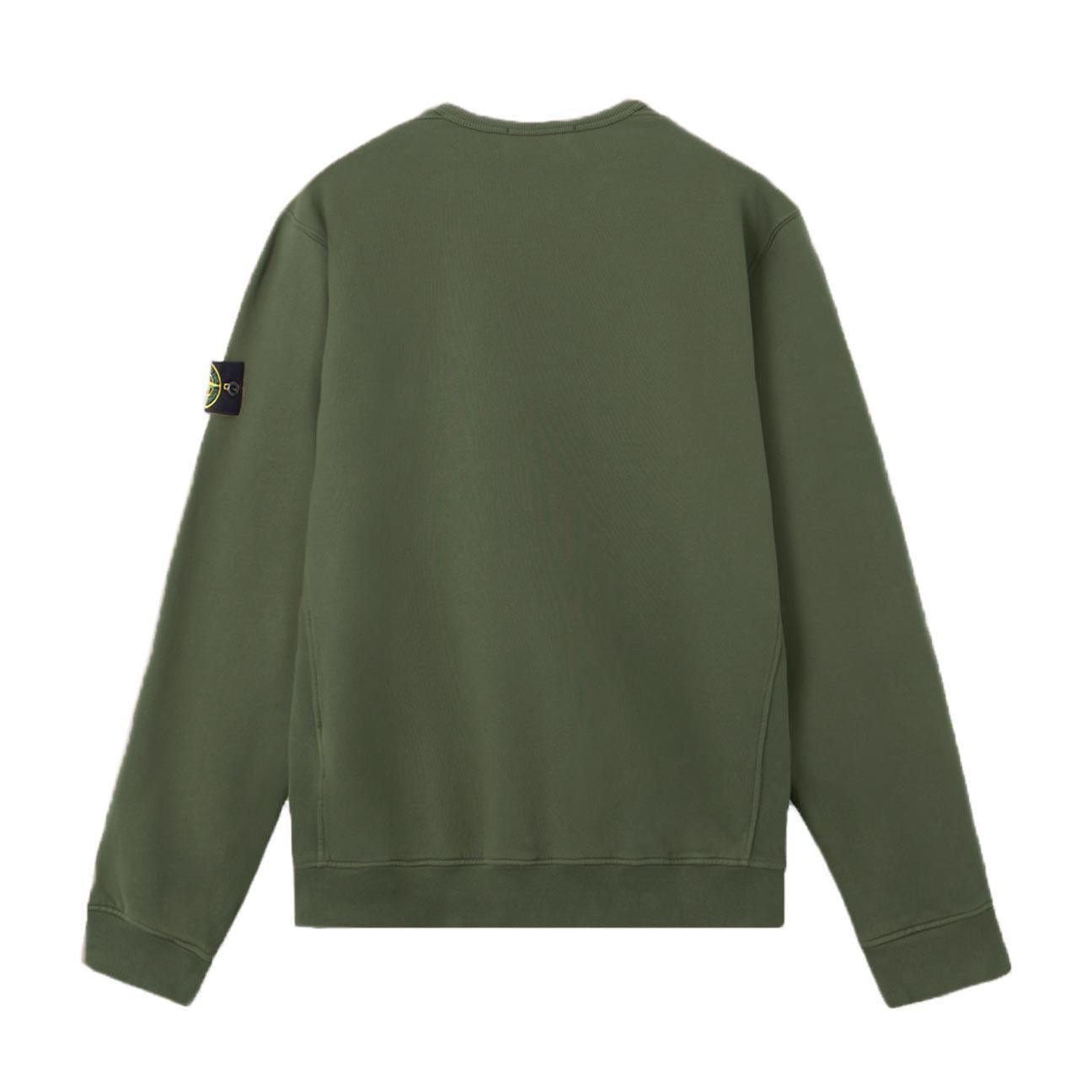 Stone Island Cotton Fleece Ribbed Crewneck Sweatshirt in Military Green
