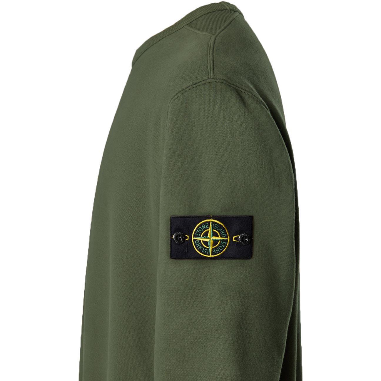 Stone Island Cotton Fleece Ribbed Crewneck Sweatshirt in Military Green