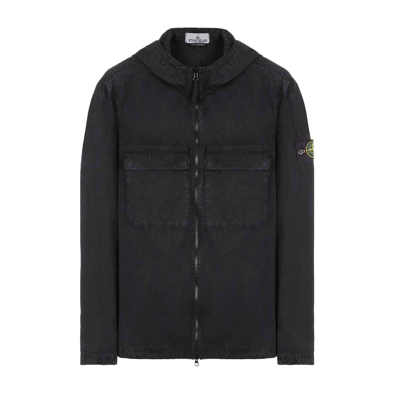 Stone Island Cotton 'Old' Effect' Hooded Overshirt in BlackOvershirtStone IslandDPUS8052572935923SStone Island Cotton 'Old' Effect' Hooded Overshirt in Black