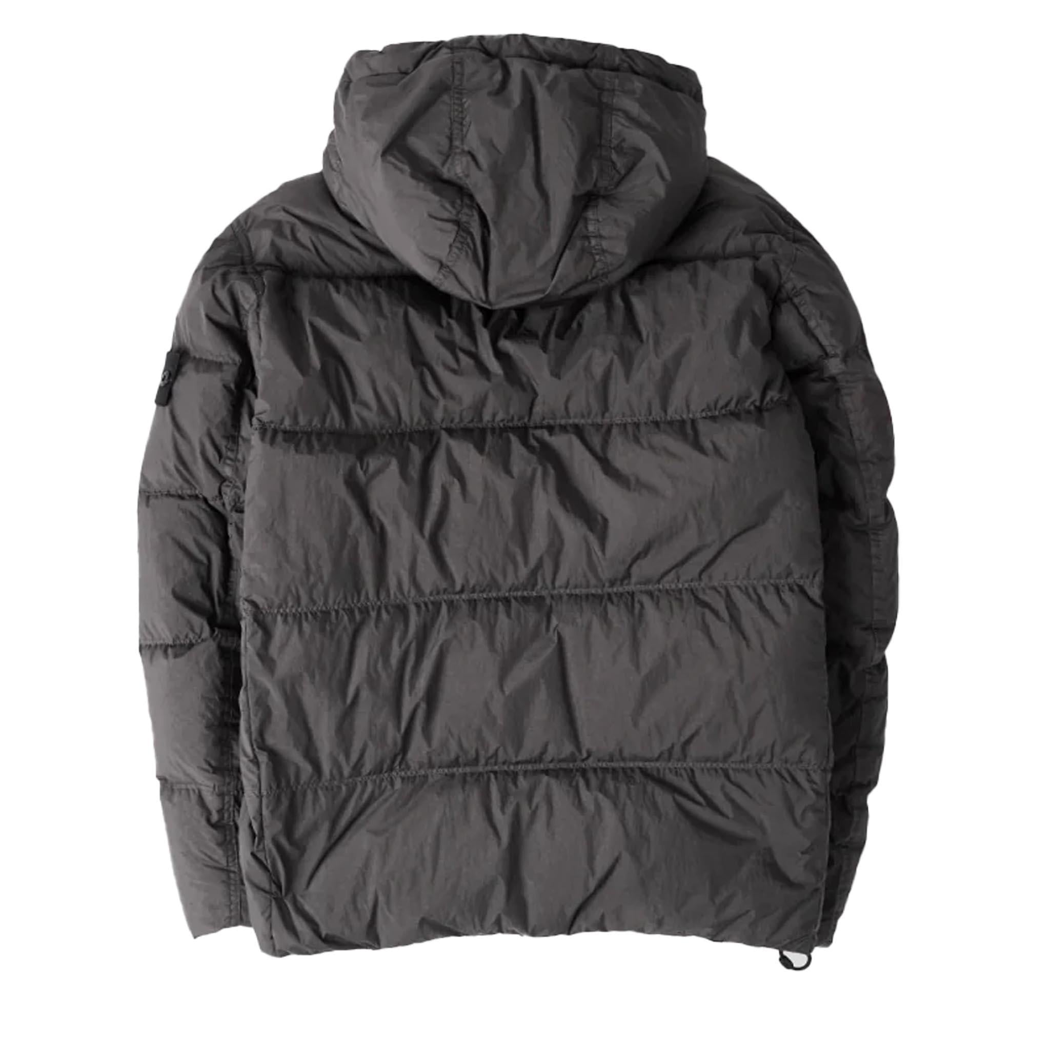 Stone Island Crinkle Reps NY Hooded Down Jacket in Lead Grey