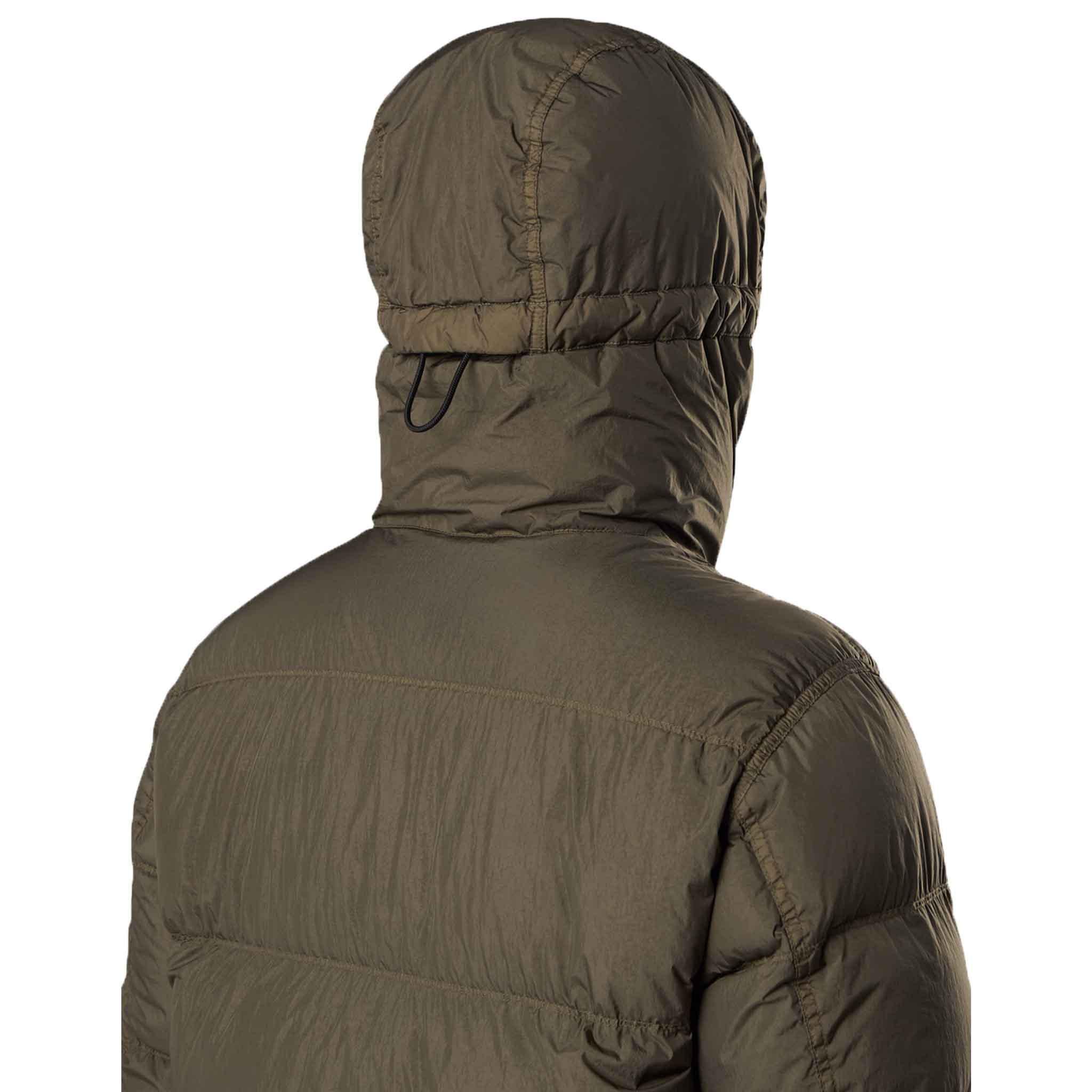 Stone Island Crinkle Reps NY Hooded Down Jacket in Military Green