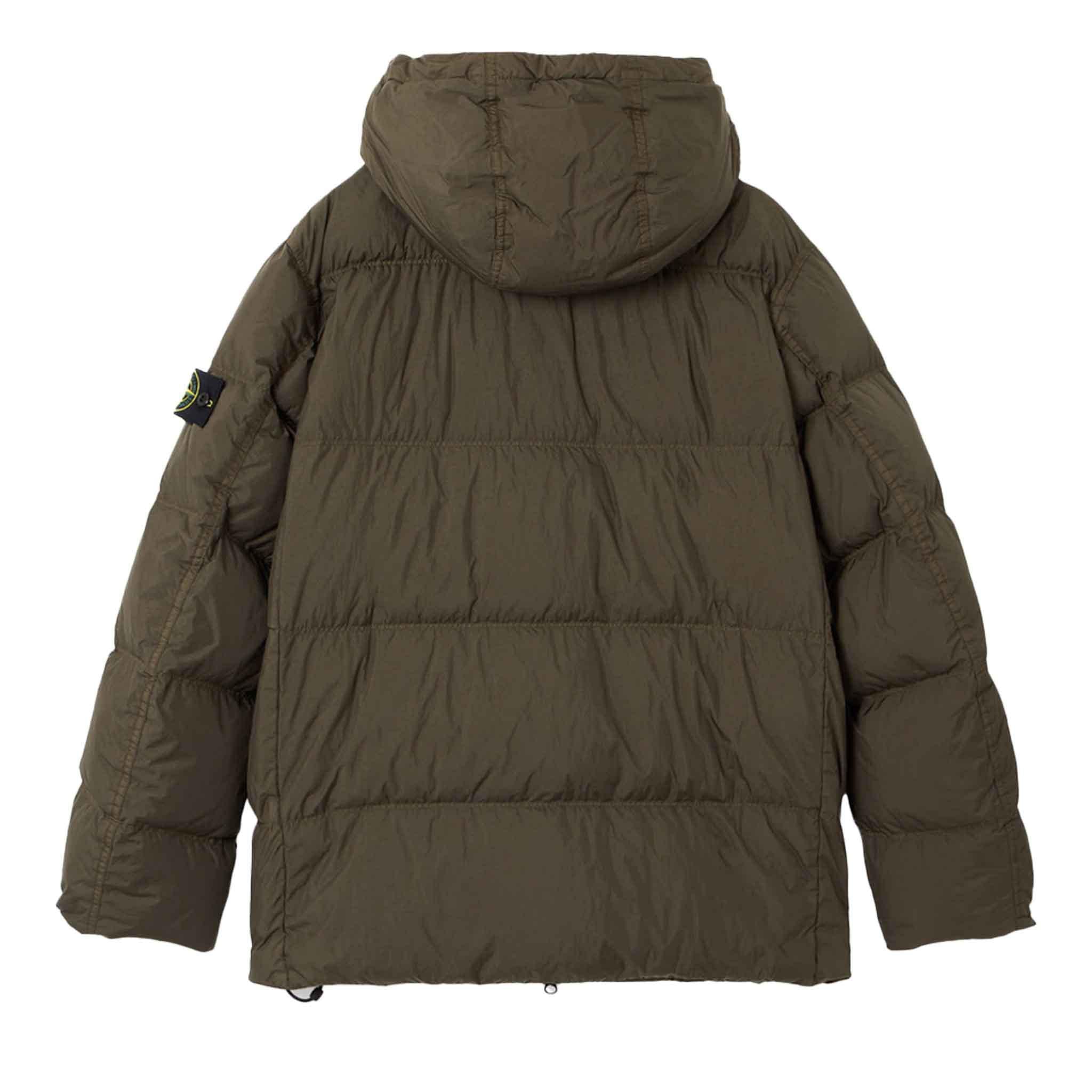 Stone Island Crinkle Reps NY Hooded Down Jacket in Military Green
