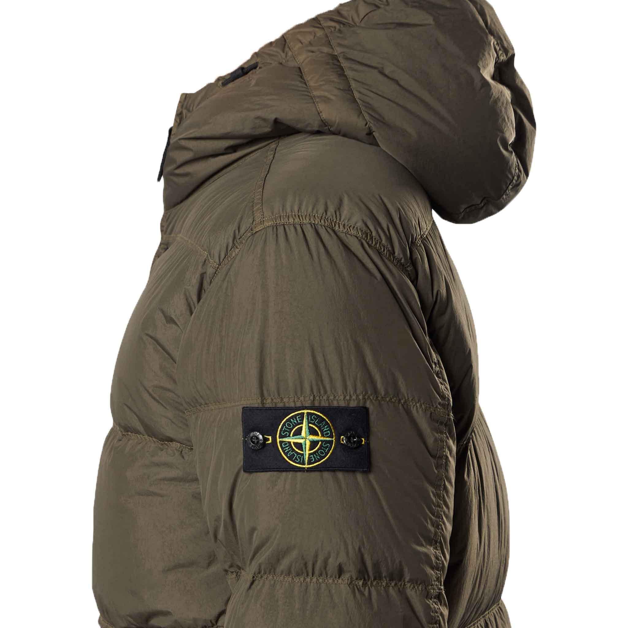 Stone Island Crinkle Reps NY Hooded Down Jacket in Military Green