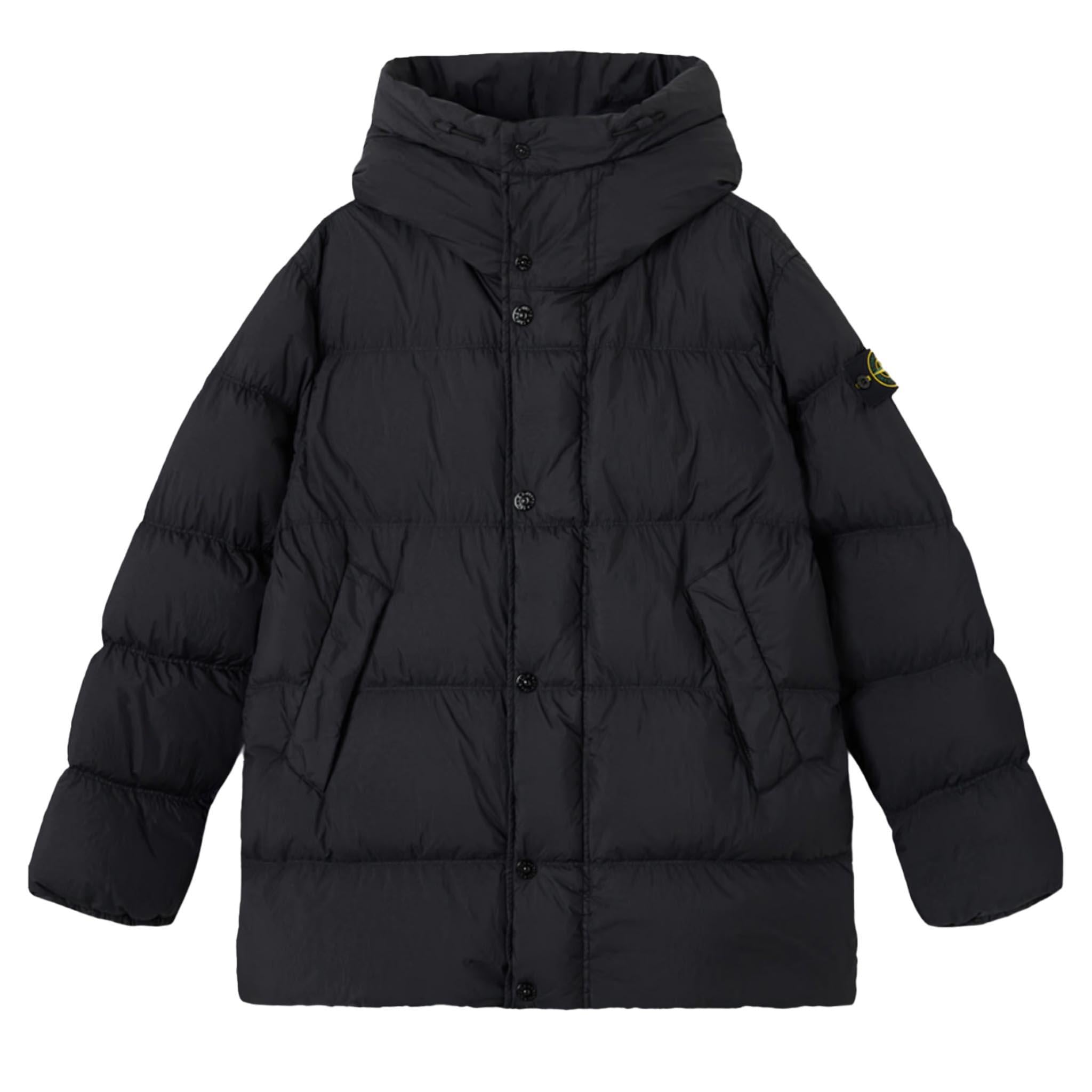 Stone Island Crinkle Reps NY Hooded Down Parka in Black
