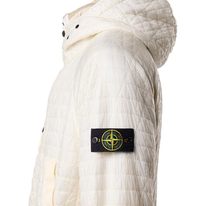 Stone Island Crinkle Reps NY Quilted-TC Hooded Jacket in Ivory