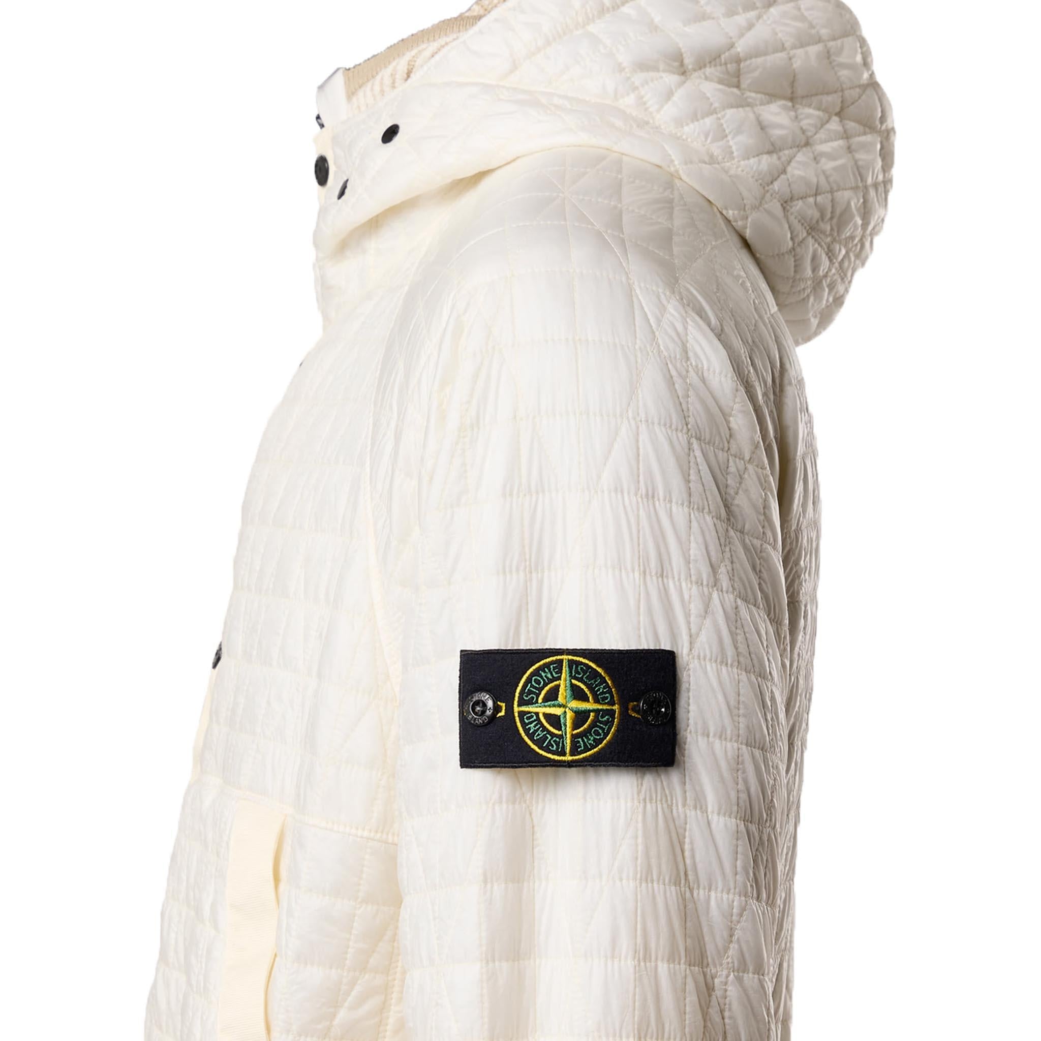Stone Island Crinkle Reps NY Quilted-TC Hooded Jacket in Ivory