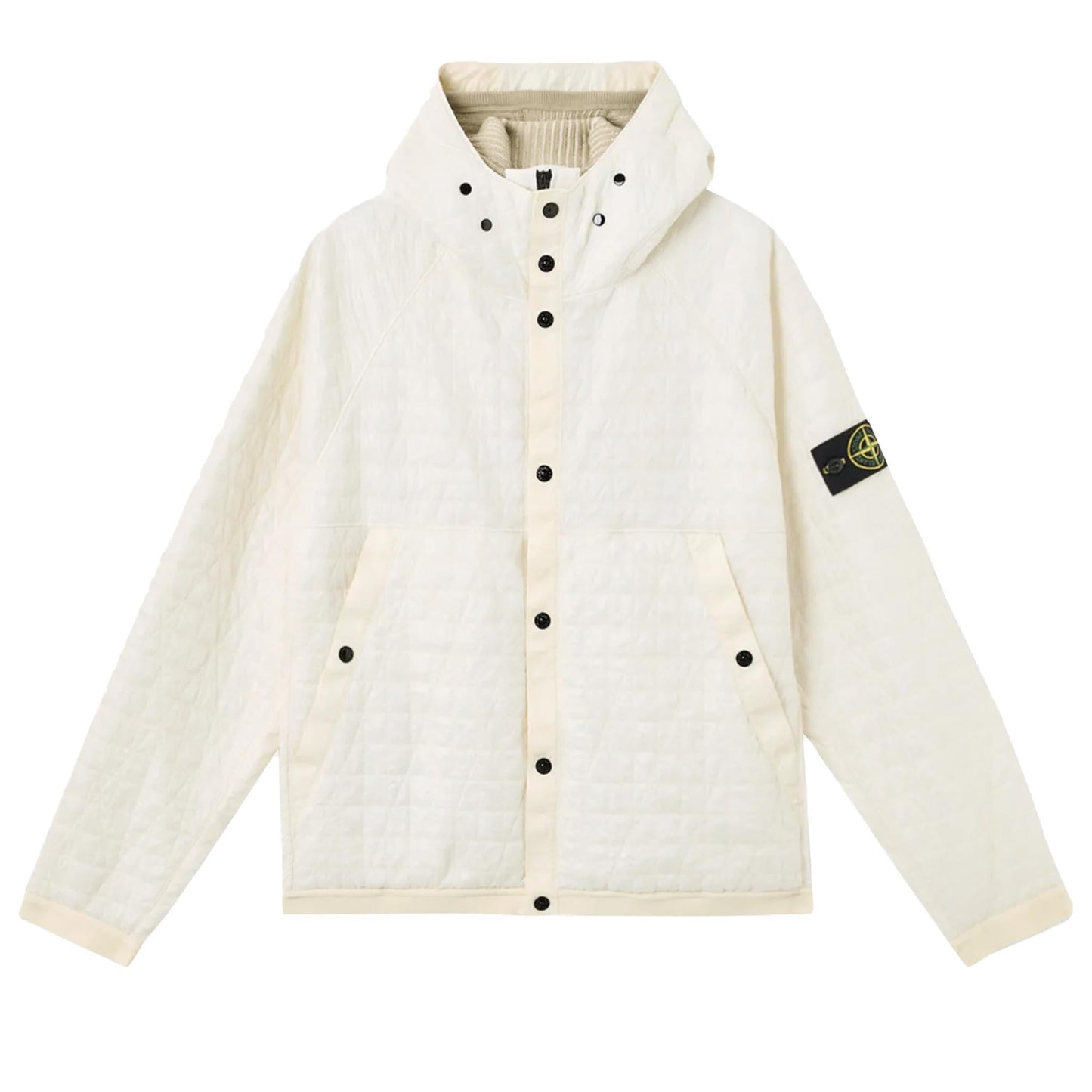 Stone Island Crinkle Reps NY Quilted-TC Hooded Jacket in Ivory