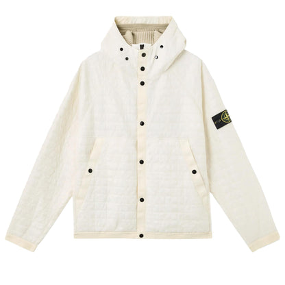 Stone Island Crinkle Reps NY Quilted-TC Hooded Jacket in Ivory