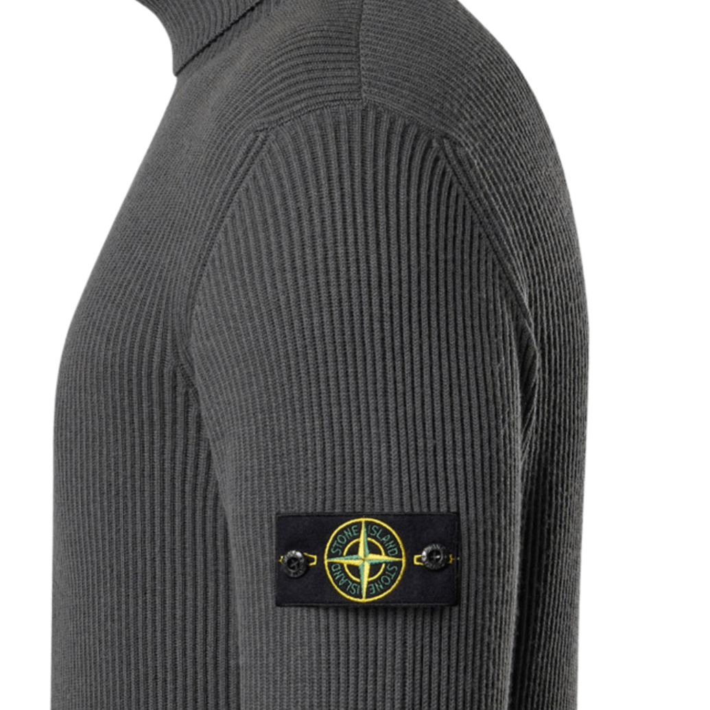 Stone Island Full Rib Wool Knit Turtleneck in Lead GreyKnitwearStone IslandDPUS Designer Outlet8053813390761SStone Island Full Rib Wool Knit Turtleneck in Lead Grey