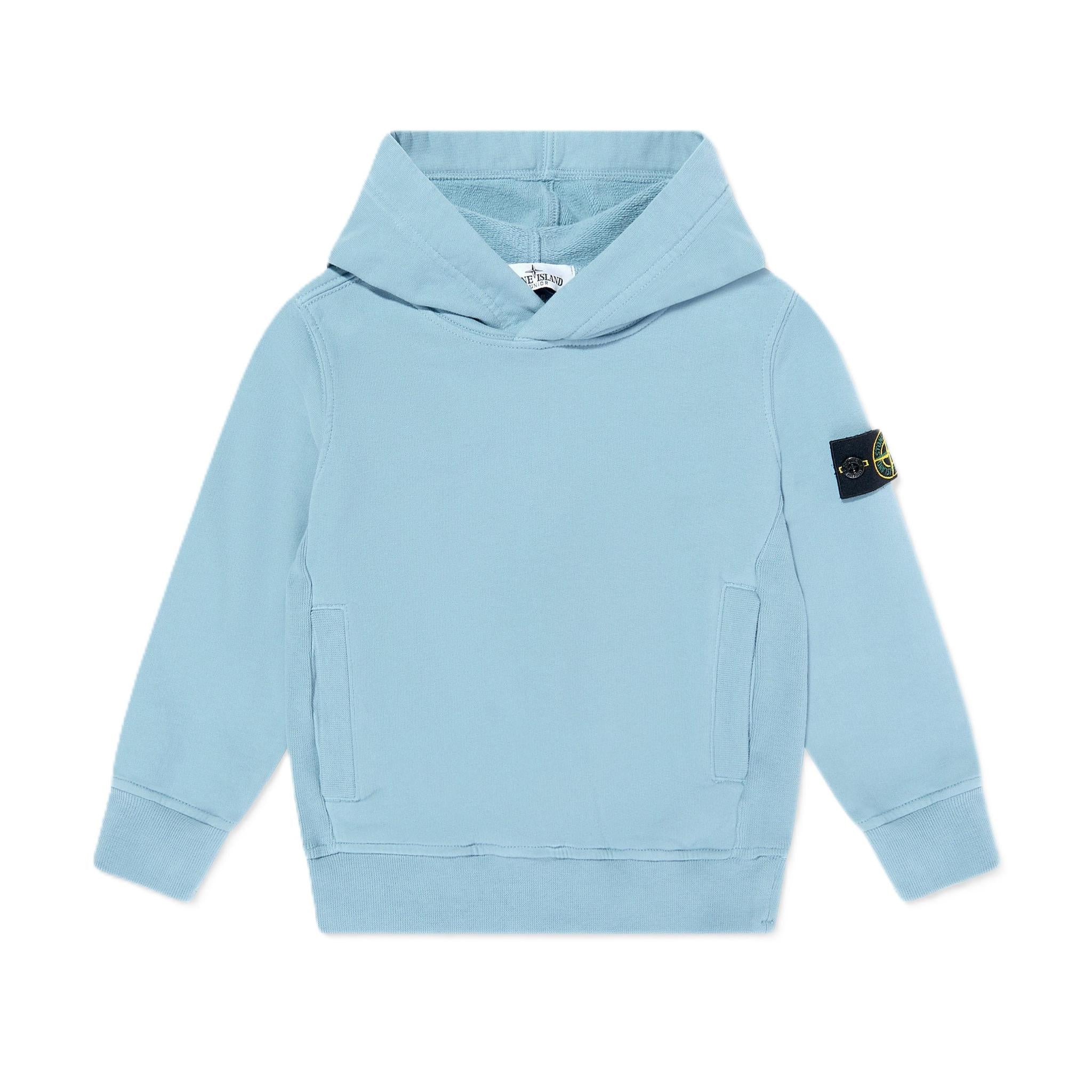 Stone Island Junior Cotton Fleece Hooded Sweatshirt in Dust BlueHoodies & Zip - UpsStone Island JuniorDPUS Designer Outlet8053813523619AGE 8Stone Island Junior Cotton Fleece Hooded Sweatshirt in Dust Blue