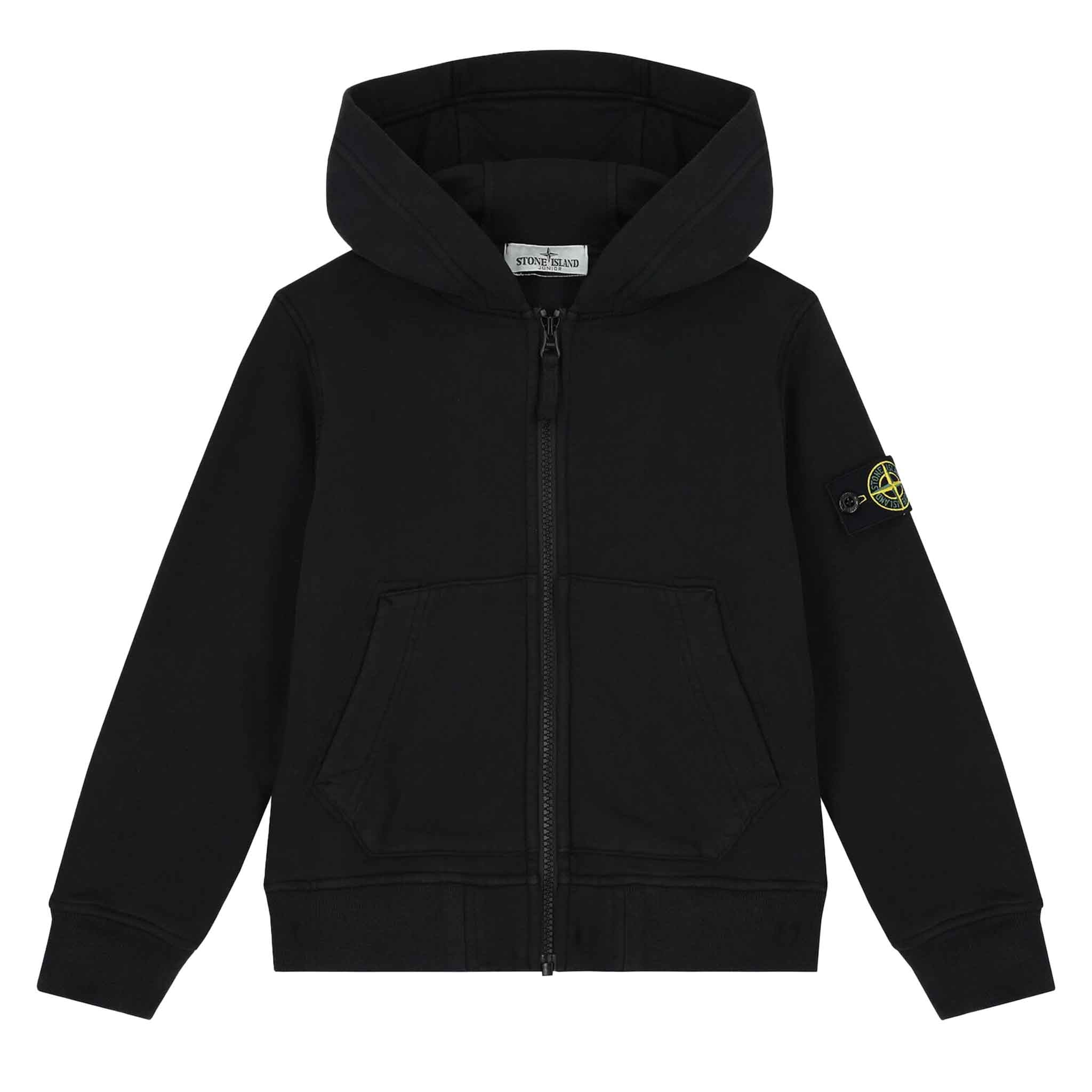 Stone Island Junior Cotton Fleece Zipped Hoodie in BlackHoodiesStone Island JuniorDPUS Designer Outlet80562460357358Stone Island Junior Cotton Fleece Zipped Hoodie in Black