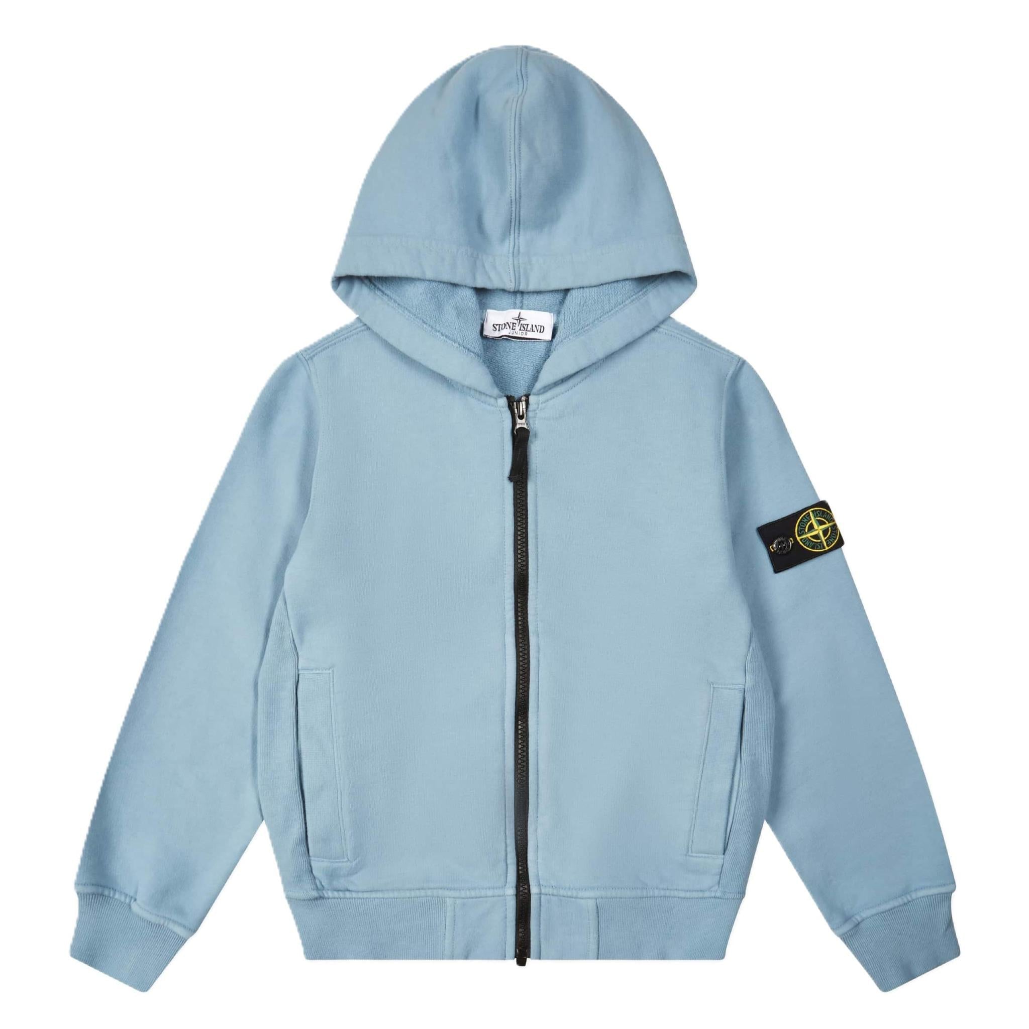 Stone Island Junior Cotton Fleece Zipped Hoodie in Dust BlueHoodies & Zip - UpsStone Island JuniorDPUS Designer Outlet8053813538835AGE 8Stone Island Junior Cotton Fleece Zipped Hoodie in Dust Blue
