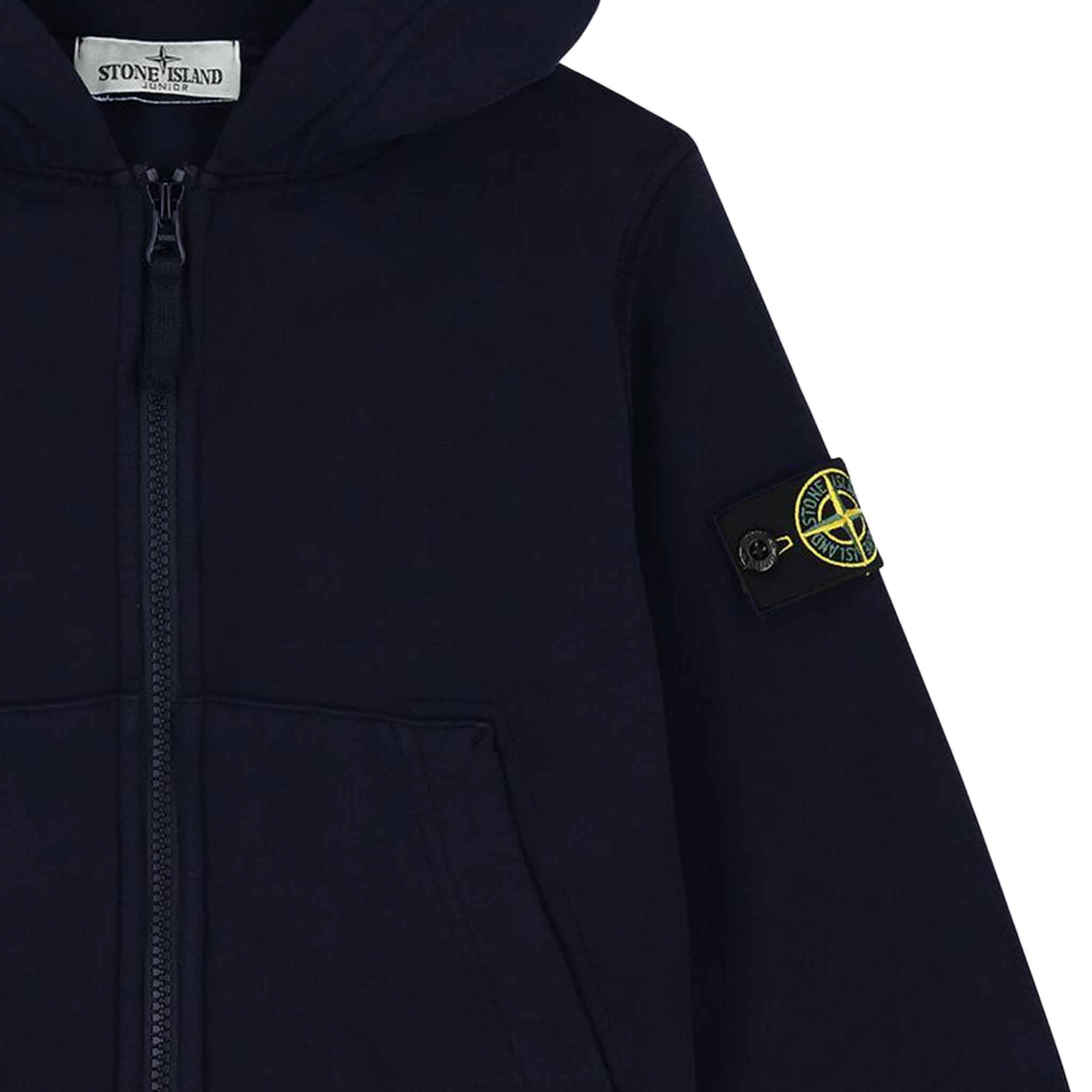 Stone Island Junior Cotton Fleece Zipped Hoodie in Navy BlueHoodiesStone Island JuniorDPUS Designer Outlet8052460365348Stone Island Junior Cotton Fleece Zipped Hoodie in Navy Blue