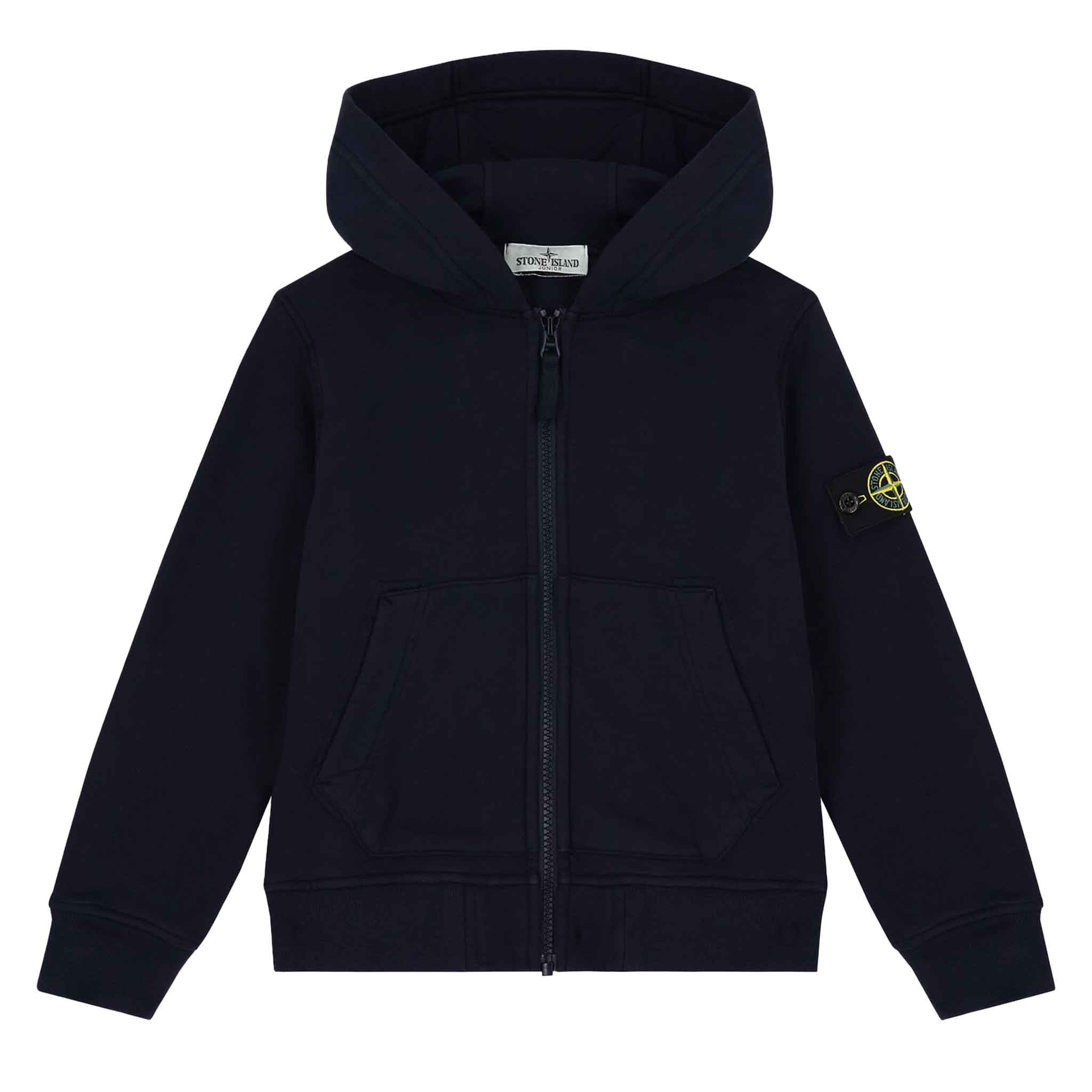 Stone Island Junior Cotton Fleece Zipped Hoodie in Navy BlueHoodiesStone Island JuniorDPUS Designer Outlet8052460365348Stone Island Junior Cotton Fleece Zipped Hoodie in Navy Blue