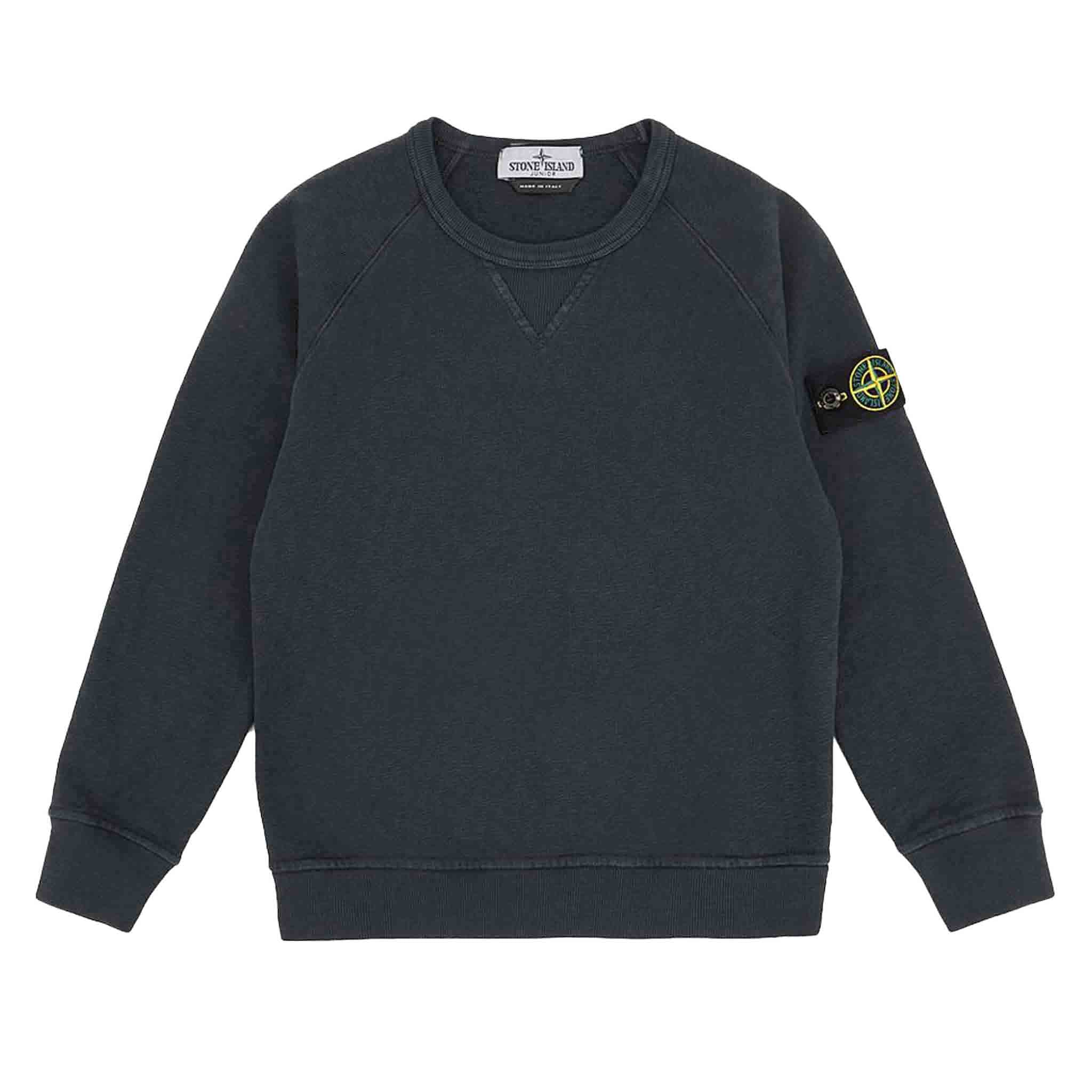 Stone Island Junior "Old Treatment" Crewneck Sweatshirt in Blue GreySweatshirtsStone Island JuniorDPUS80525728772168Stone Island Junior "Old Treatment" Crewneck Sweatshirt in Blue Grey