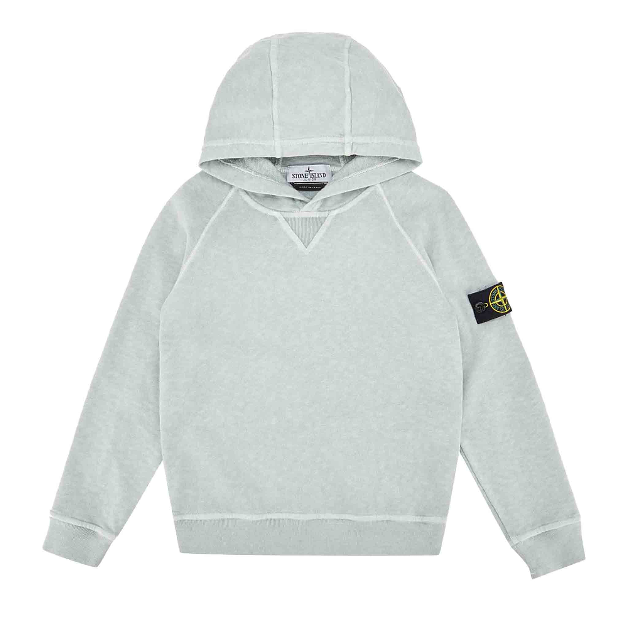 Stone Island Junior "Old Treatment" Hooded Sweatshirt in Pearl GreyHoodiesStone Island JuniorDPUS80525728907898Stone Island Junior "Old Treatment" Hooded Sweatshirt in Pearl Grey