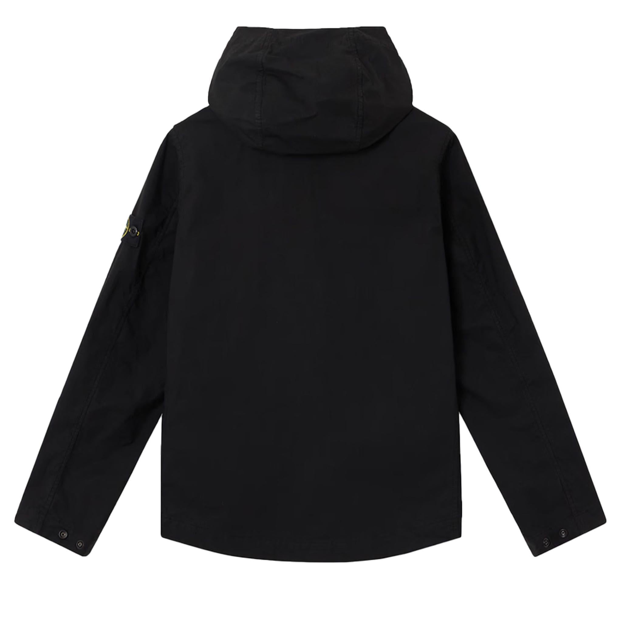 Stone Island Junior Stretch Cotton Hooded Jacket in Black