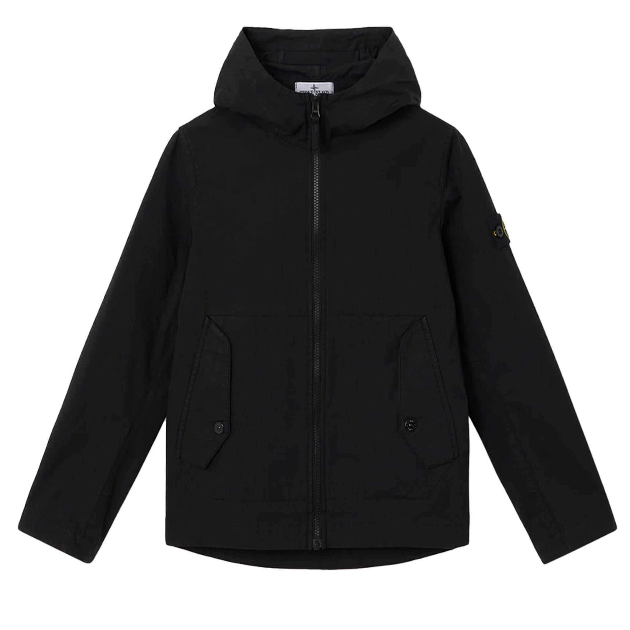 Stone Island Junior Stretch Cotton Hooded Jacket in Black