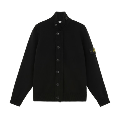Stone Island Lambswool Button - Up Knit with Felt Trims in BlackKnitwearStone IslandDPUS Designer Outlet8053813454661SStone Island Lambswool Button - Up Knit with Felt Trims in Black