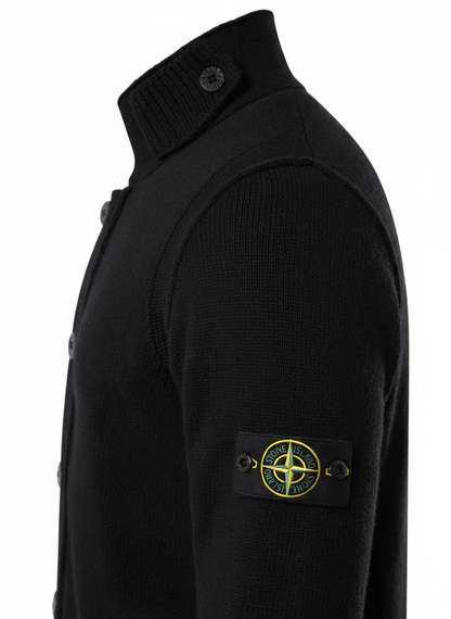 Stone Island Lambswool Button - Up Knit with Felt Trims in BlackKnitwearStone IslandDPUS Designer Outlet8053813454661SStone Island Lambswool Button - Up Knit with Felt Trims in Black