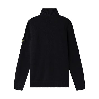 Stone Island black lambswool half-zip knit sweater back view with compass badge.