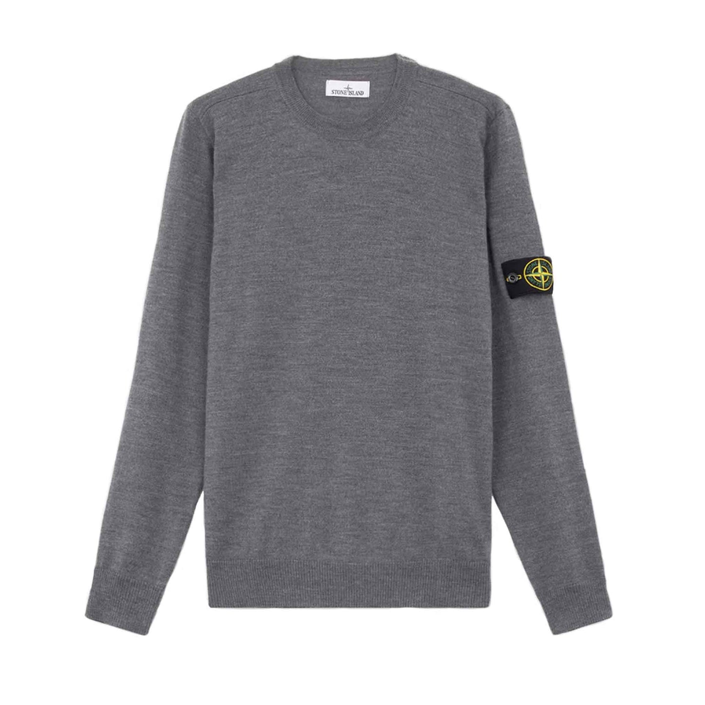 Stone Island Light Pure Wool Crewneck Knit in Dark Grey Melange
