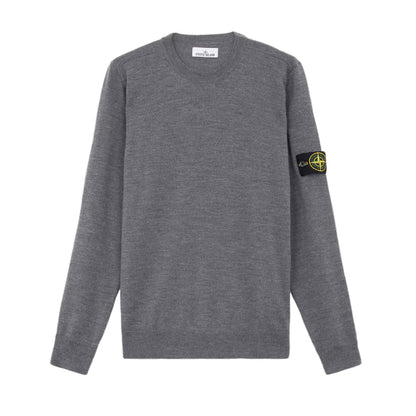 Stone Island Light Pure Wool Crewneck Knit in Dark Grey Melange