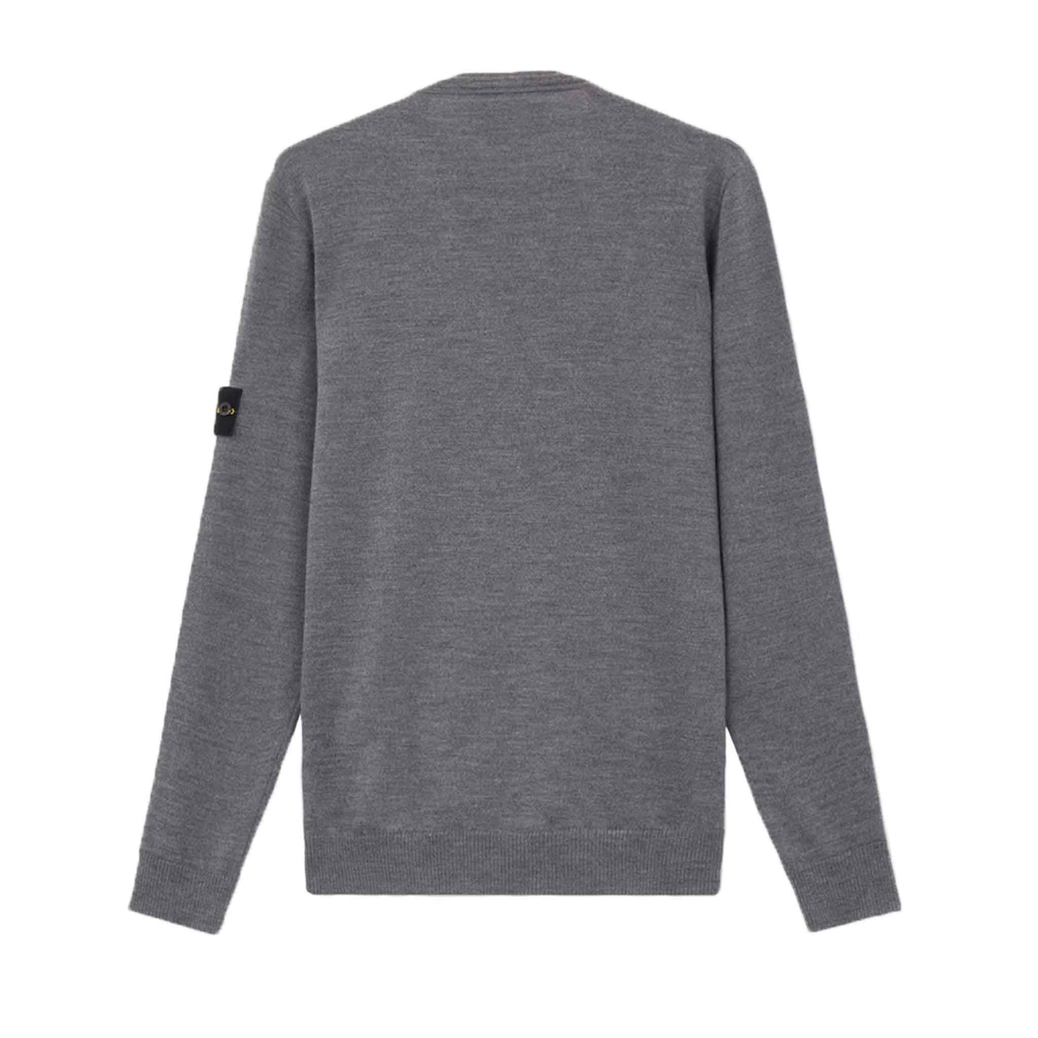 Stone Island Light Pure Wool Crewneck Knit in Dark Grey Melange