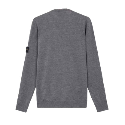 Stone Island Light Pure Wool Crewneck Knit in Dark Grey Melange