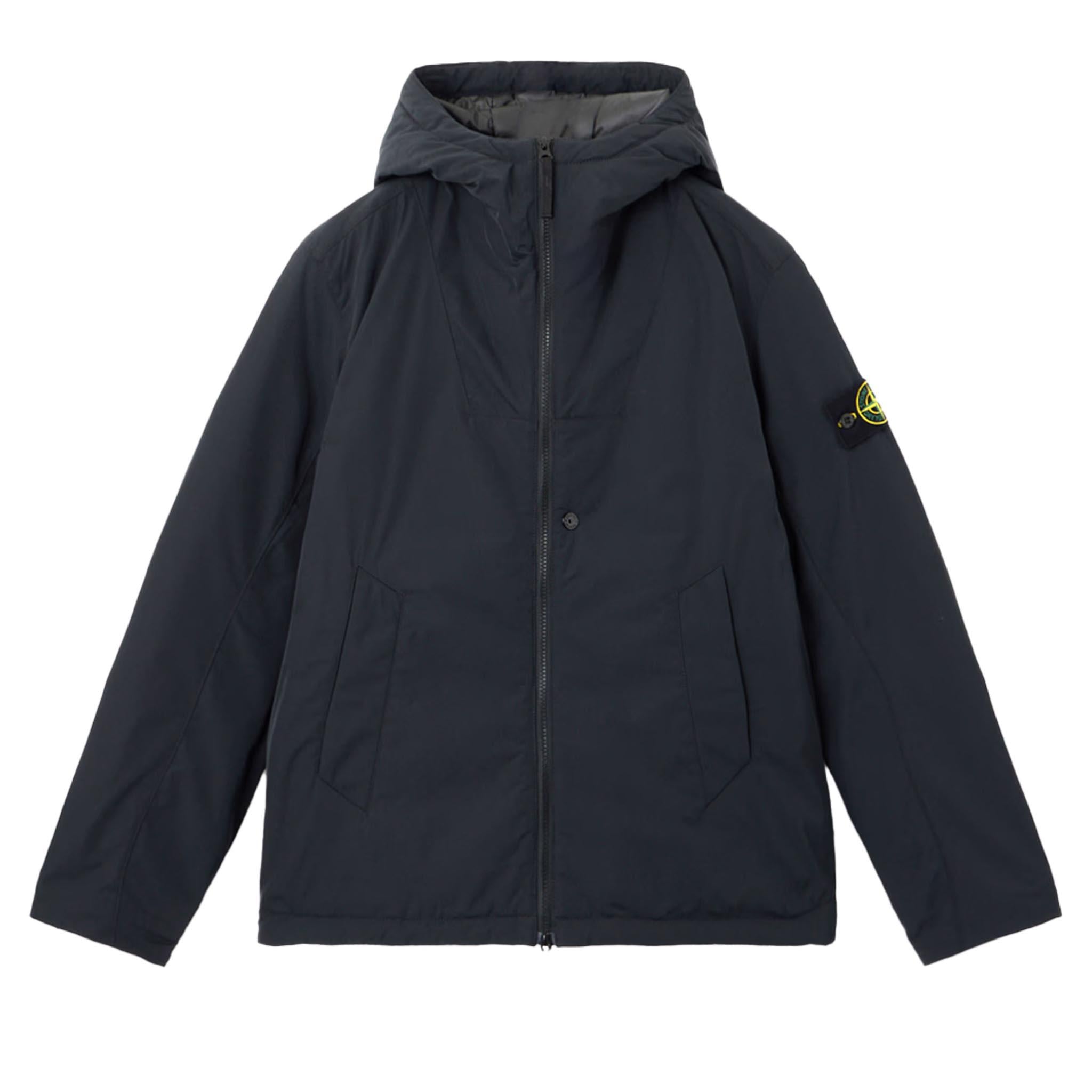 Stone Island Micro Twill Padded Hooded Jacket in Black