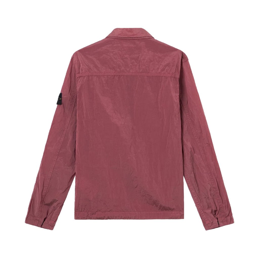 Stone Island Nylon Metal Econyl pink overshirt back view with compass badge.