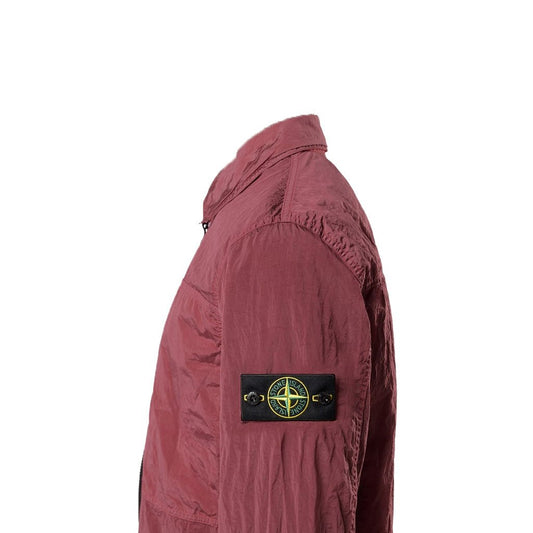 Stone Island Nylon Metal Econyl pink overshirt side profile with compass badge.