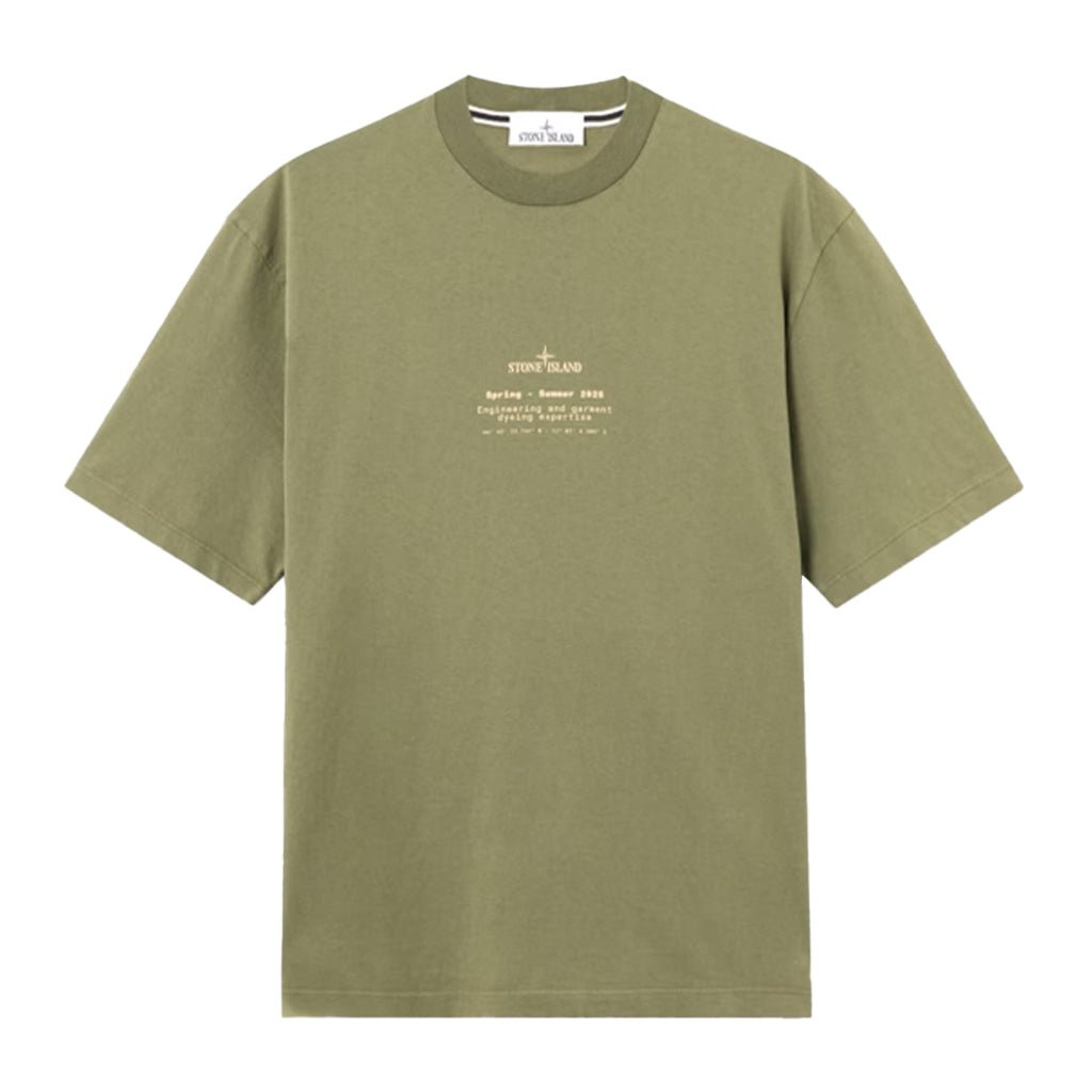 [Stone Island] Organic Cotton Jersey 'Stone' Print Garment Dyed T-ShirtT-ShirtStone IslandDPUS Designer OutletMilitary GreenS[Stone Island] Organic Cotton Jersey 'Stone' Print Garment Dyed T-Shirt