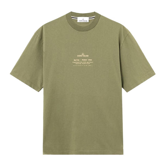 [Stone Island] Organic Cotton Jersey 'Stone' Print Garment Dyed T-ShirtT-ShirtStone IslandDPUS Designer OutletMilitary GreenS[Stone Island] Organic Cotton Jersey 'Stone' Print Garment Dyed T-Shirt
