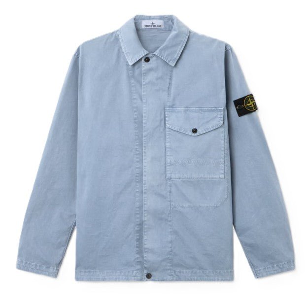 [Stone Island] Organic Cotton Stretch Broken Twill 'Old' Effect OvershirtOvershirtStone IslandDPUS Designer OutletAvio BlueS[Stone Island] Organic Cotton Stretch Broken Twill 'Old' Effect Overshirt