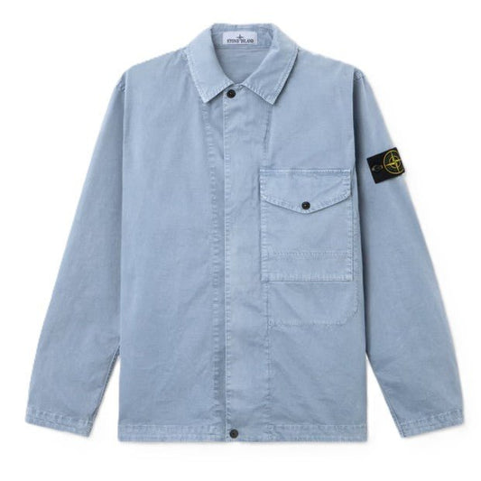 [Stone Island] Organic Cotton Stretch Broken Twill 'Old' Effect OvershirtOvershirtStone IslandDPUS Designer OutletAvio BlueS[Stone Island] Organic Cotton Stretch Broken Twill 'Old' Effect Overshirt