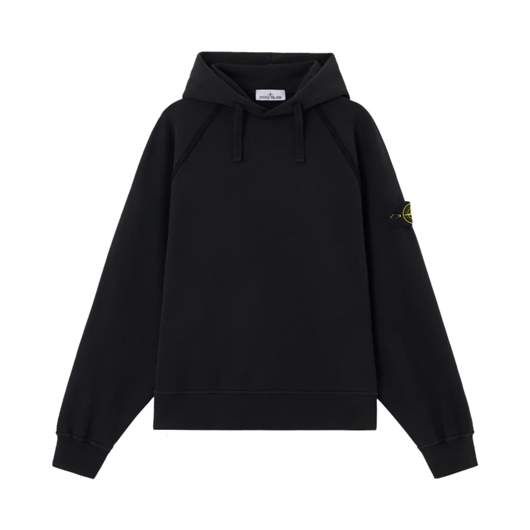 Stone Island Oversized Raglan Sleeve Hooded Sweatshirt in Black