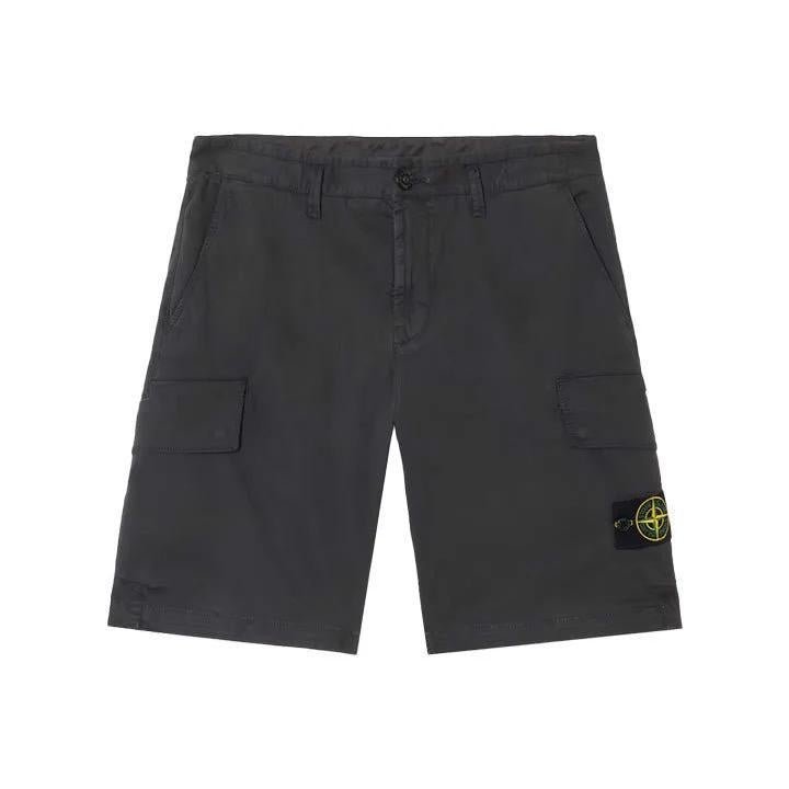 Stone Island Stretch Cotton "Old" Effect Cargo Bermuda in Black