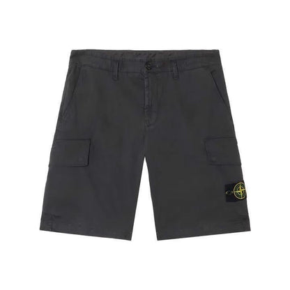 Stone Island Stretch Cotton "Old" Effect Cargo Bermuda in Black